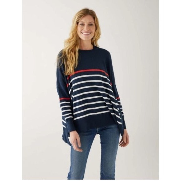 Mersea Sweaters - Mersea Amour Sweater OS Navy Blue Red White Stripe Heart Elbow Patches French